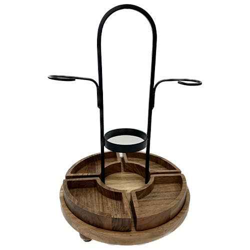Rustic Wood/Metal Wine Bottle & Glass Server sku#71579