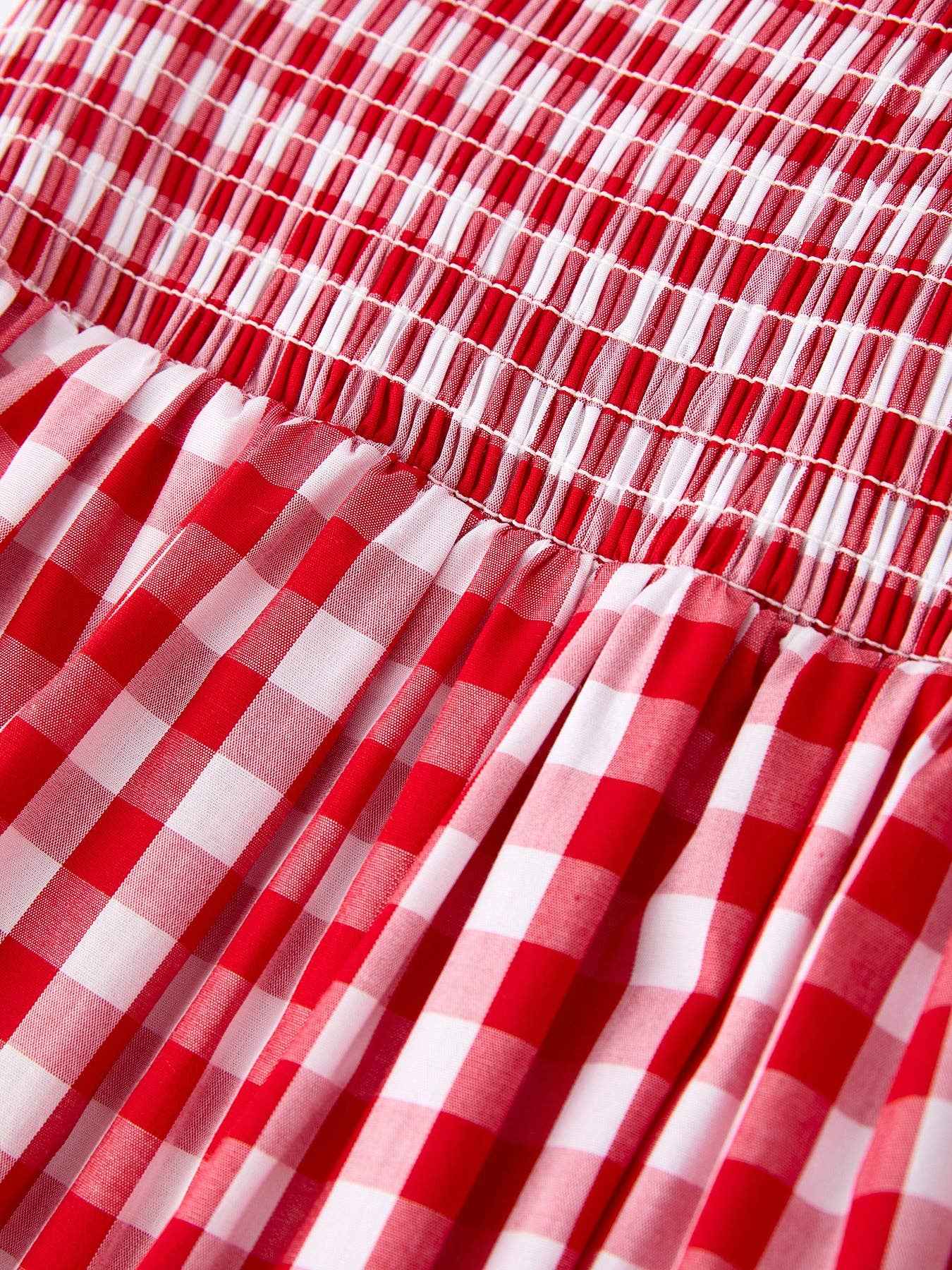 Summer Plaid Smocked Ruffle Girl Dress Sibling Outfits: 2