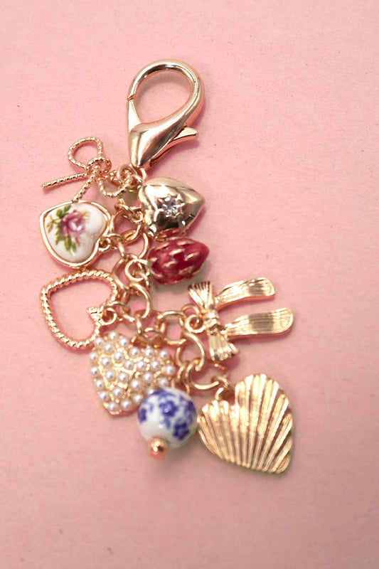 PORCELAIN BOWS HEARTS PEARL STRAWBERRY BAG CHAR