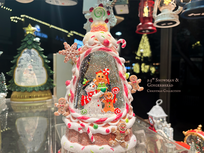 9.5" B/O Lighted Snowman & Gingerbread Glitter Globe, Xmas