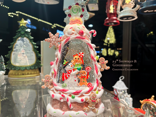 9.5" B/O Lighted Snowman & Gingerbread Glitter Globe, Xmas