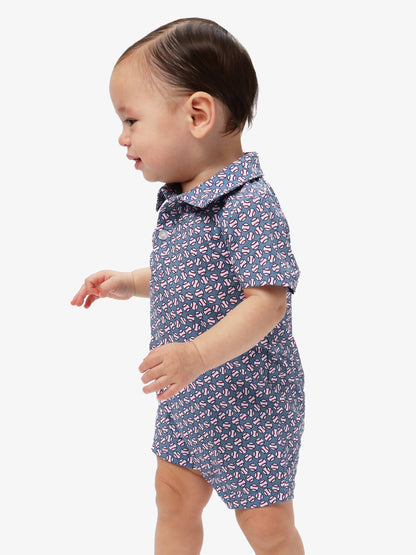 Baby Boys Home Run Performance Polo Romper: Navy / 6-12m