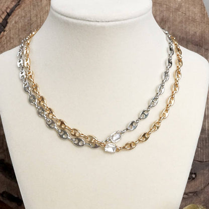PennyLine inc - Short Anchor Chain Necklace with Emerald-Cut Crystal – Gold or Silver
