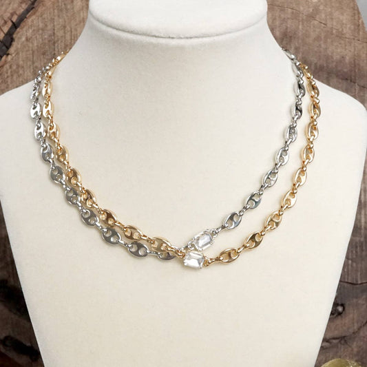 PennyLine inc - Short Anchor Chain Necklace with Emerald-Cut Crystal – Gold or Silver
