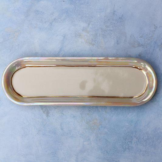 12" Opal Tray Jewelry Dish Handmade with Gold