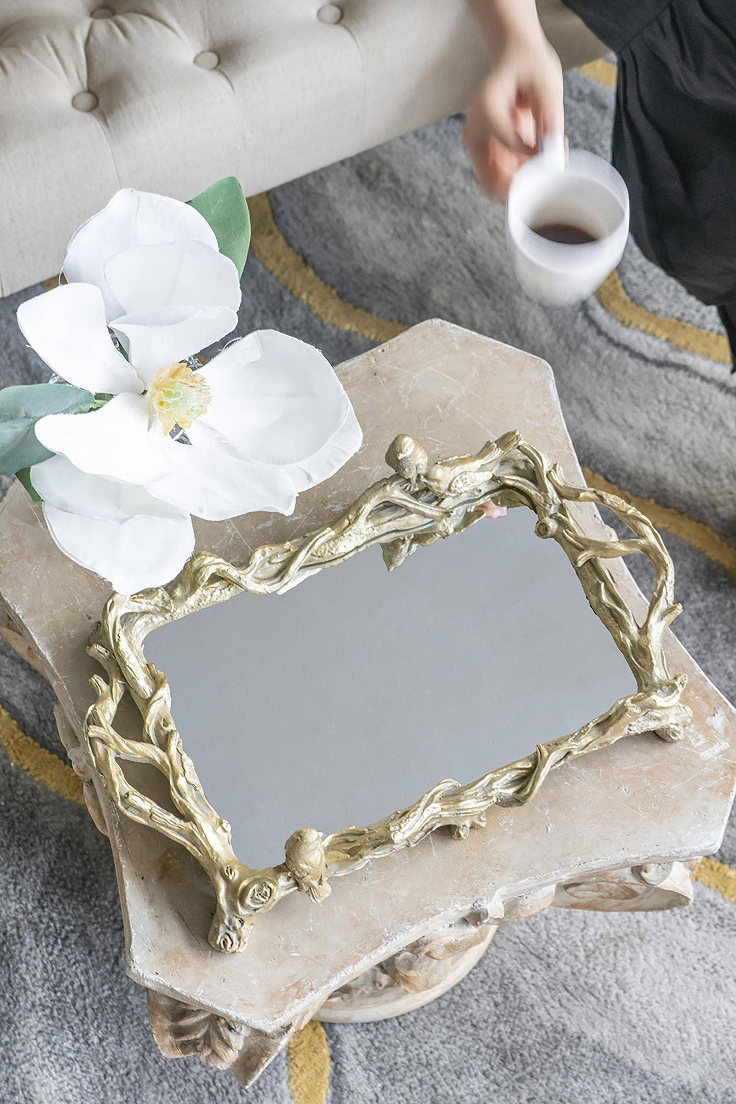 Gold Bird Mirrored Tray