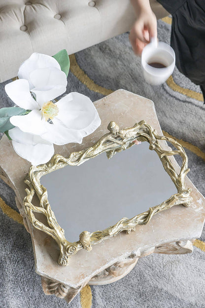 Gold Bird Mirrored Tray