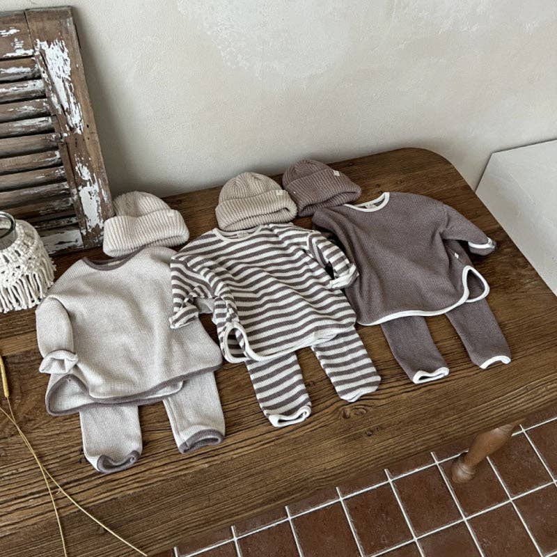 Waffle Knitted Fabric Loose Comfy Set: Brown (12-24M)