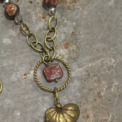 Ethnic Styled Heart & Stone Drop Double Layer Necklace