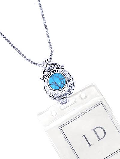 Filigree Turquoise Stone Oval ID Holder & Necklace