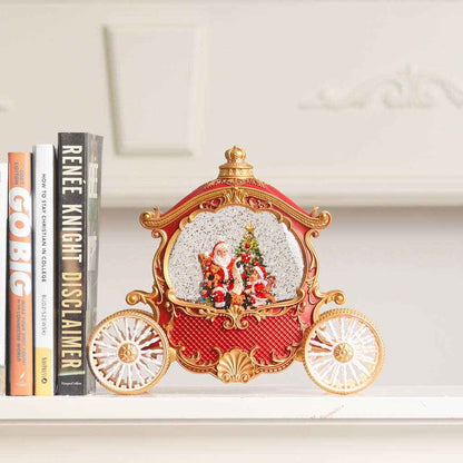 Red/Gold LED Santa's Carriage snow globe w/ Swirling Glitter