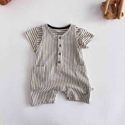 Baby Newborn Striped Sleeveless Romper: Blue / 3-6M