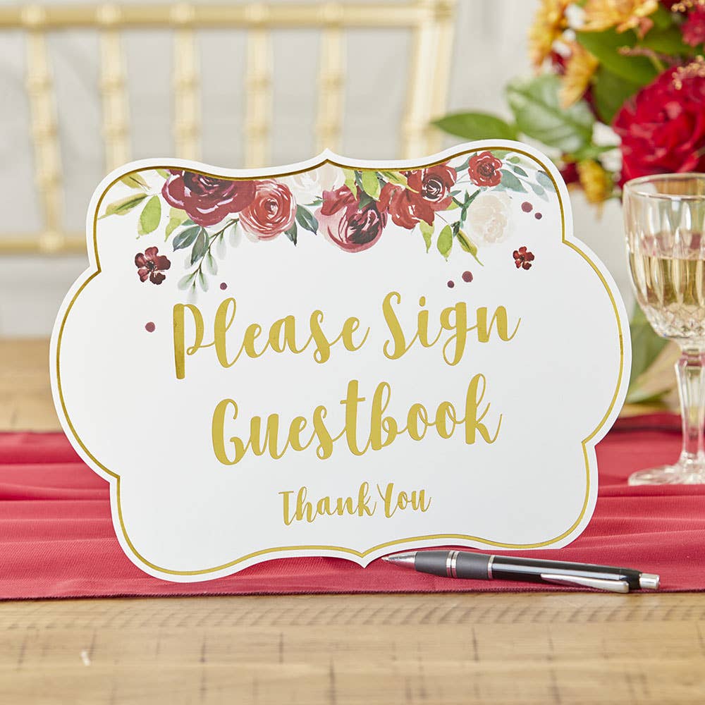 Burgundy Blush Floral Party Décor Sign Kit (Set of 8)