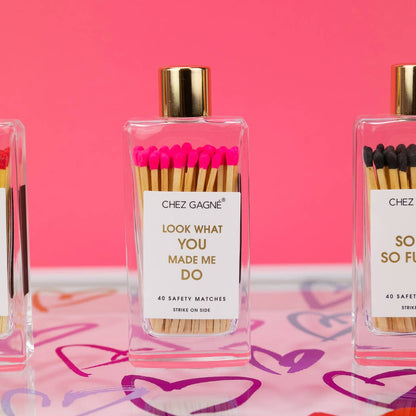 Chez Gagné - Look What You Made Me Do - Glass Bottle Safety Matches - Bright Pink