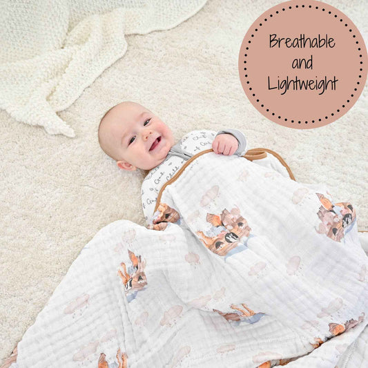 LollyBanks - Noah's Ark Baby Toddler Muslin Blanket