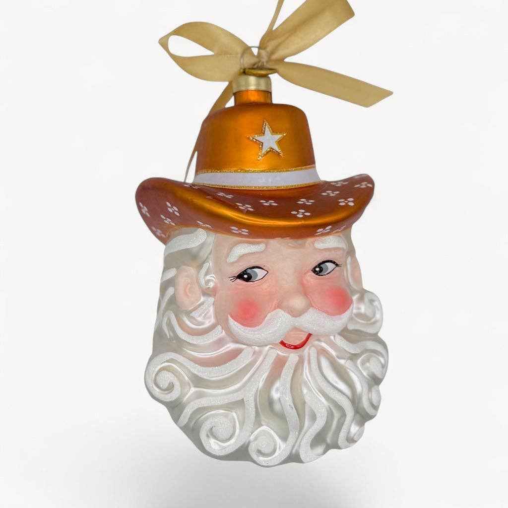 Burnt Orange Texas Cowboy Santa Blown Glass Christmas Ornament | Texan Christmas 2026 Edition
