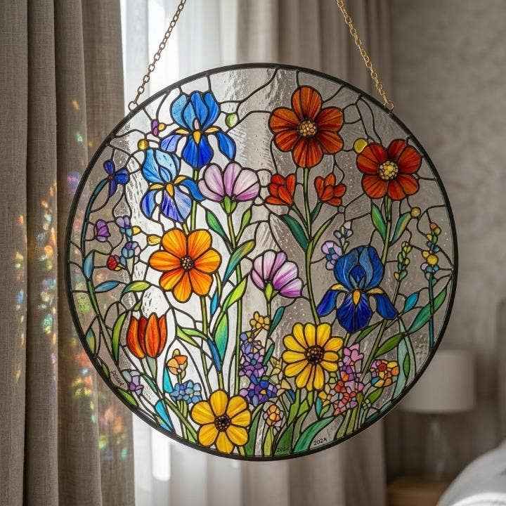 Wildflower Stained Glass Suncatcher, Colorful Garden Flower