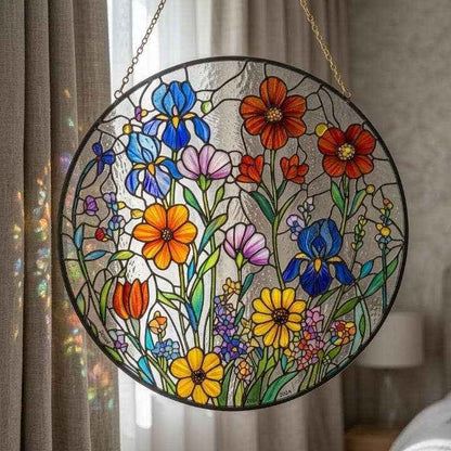 Wildflower Stained Glass Suncatcher, Colorful Garden Flower