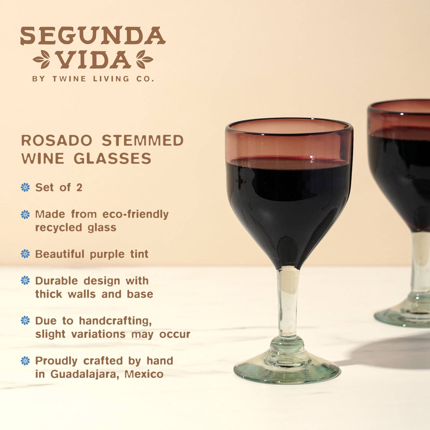 Rosado Recycled Glass Stemmed Wine Glasses Set of 2