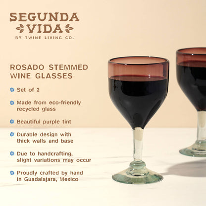 Rosado Recycled Glass Stemmed Wine Glasses Set of 2