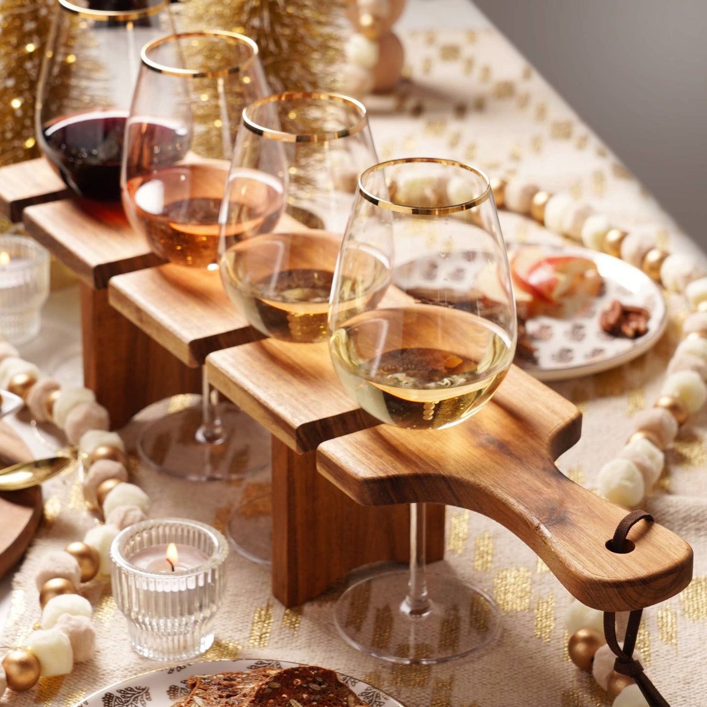 Acacia Stemmed Wine Glass Flight Carrier Serving Board