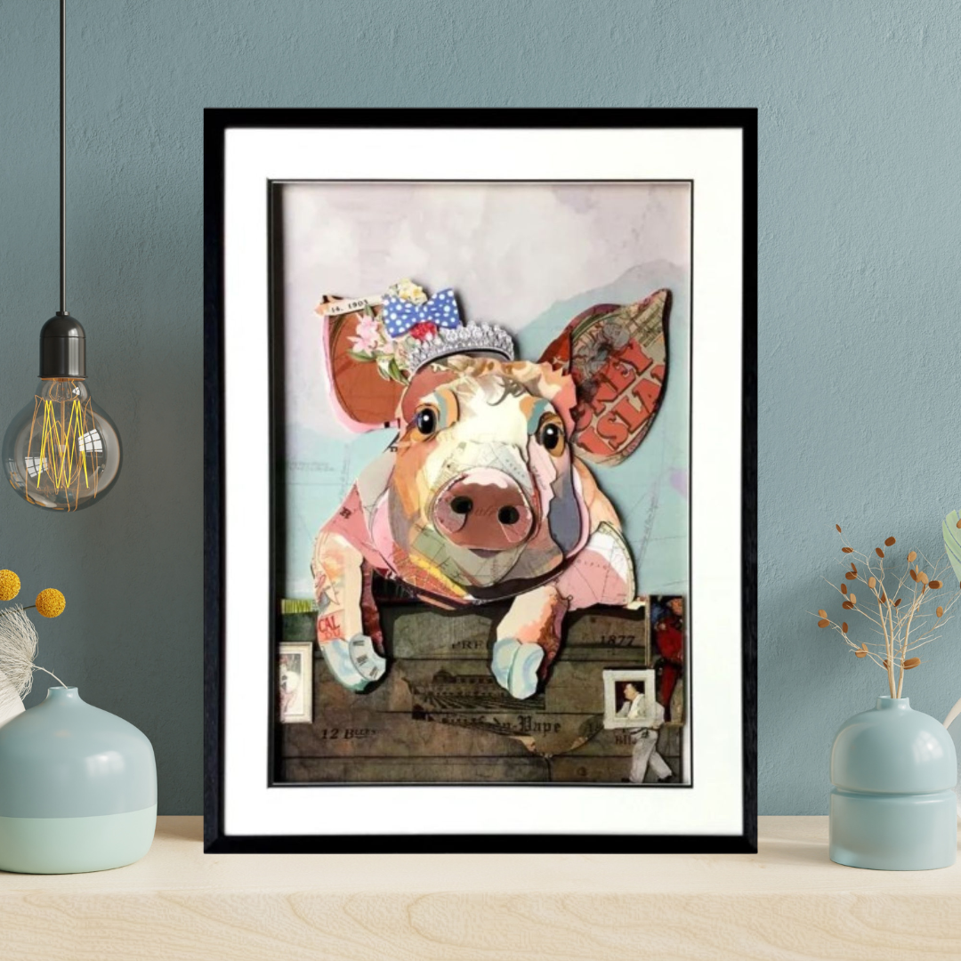3D Collage Art | Pig - Queen for a Day (32"x24")