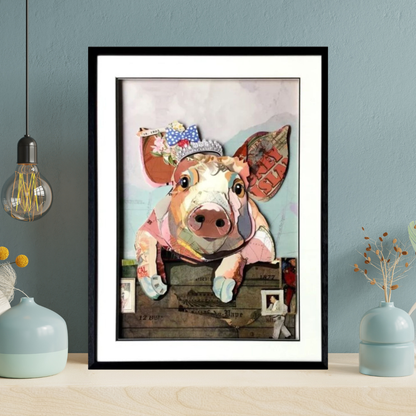 3D Collage Art | Pig - Queen for a Day (32"x24")