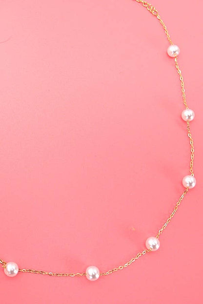 TITANIUM  STEEL NON-TARNISH PEARL STATION NECKLACE | 40NK334