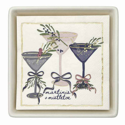 Ceramic Napkin Tray + Napkins - Martinis + Mistletoe