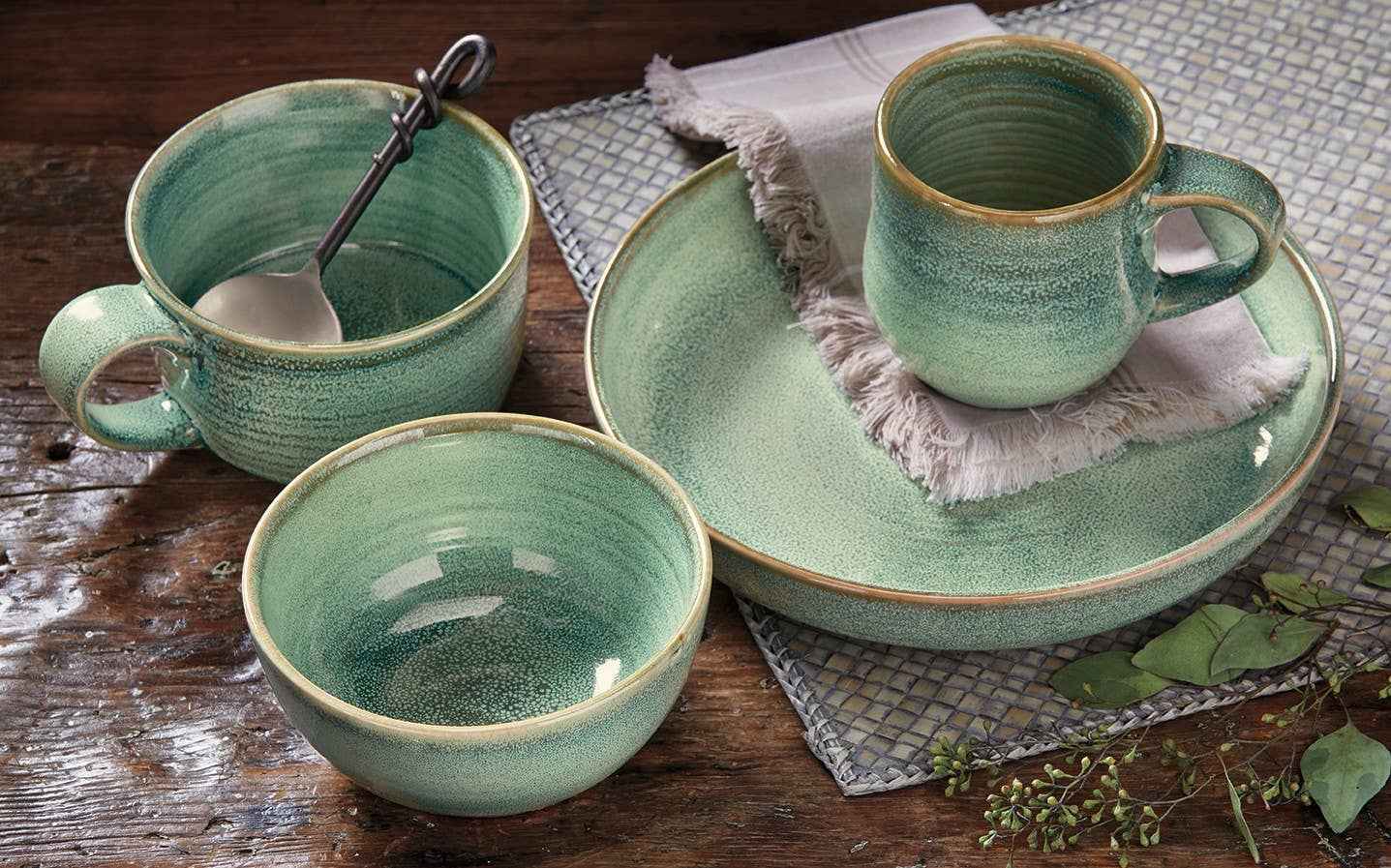 Reactive Glaze Plate Celadon Stoneware