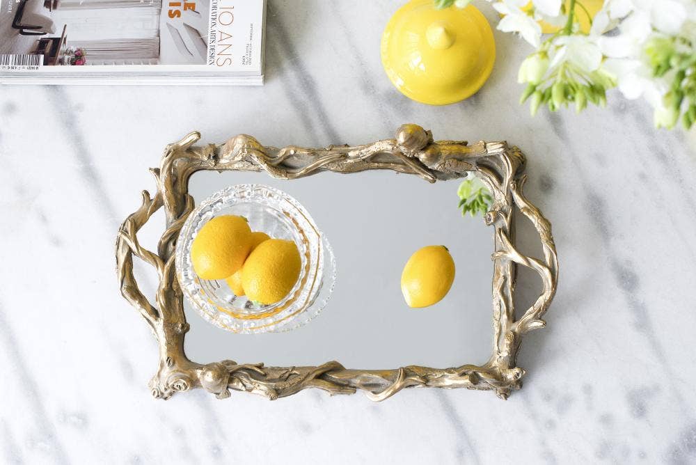 Gold Bird Mirrored Tray