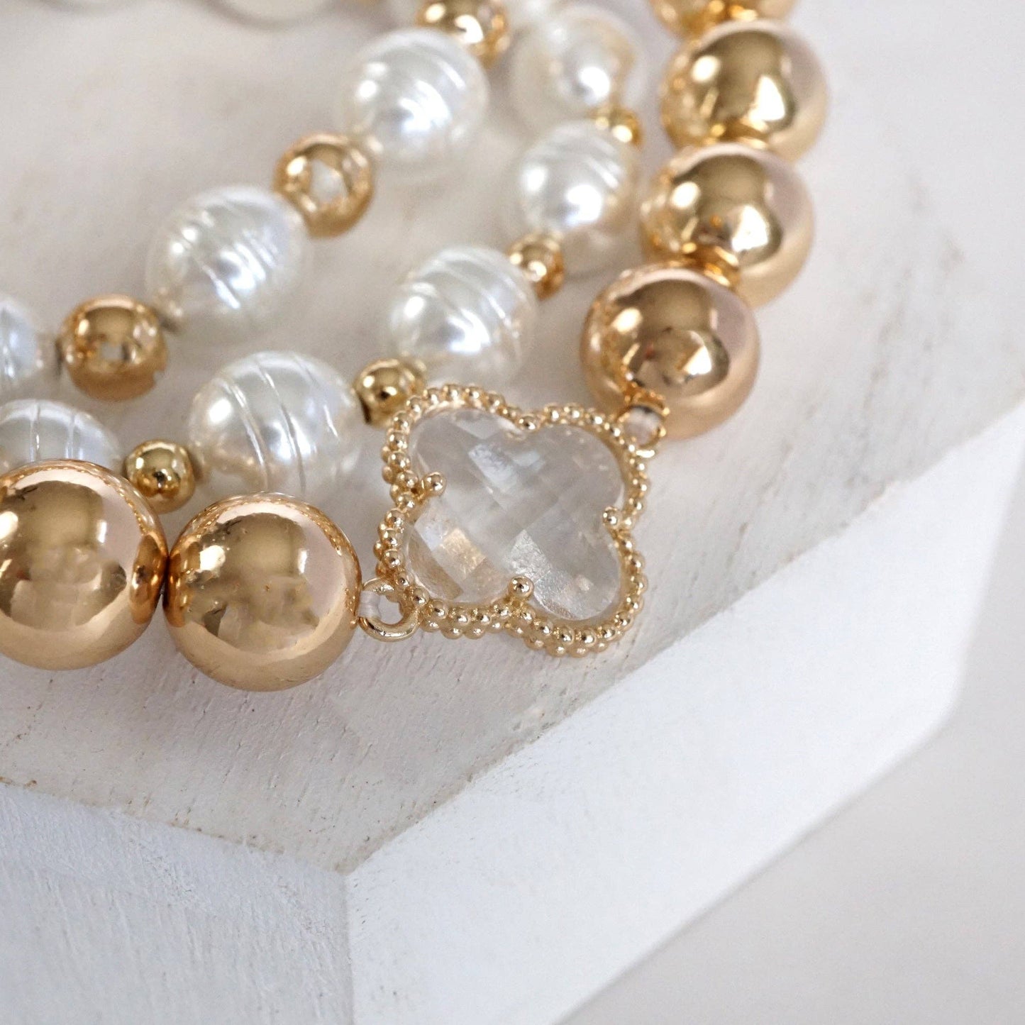 Chunky Beads & Clover Charm Statement Bracelet Set – Bold & Elegant