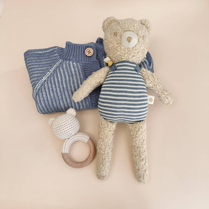Cotton Brioche Cardigan, Dusty Blue | Baby Kid Stripe Spring