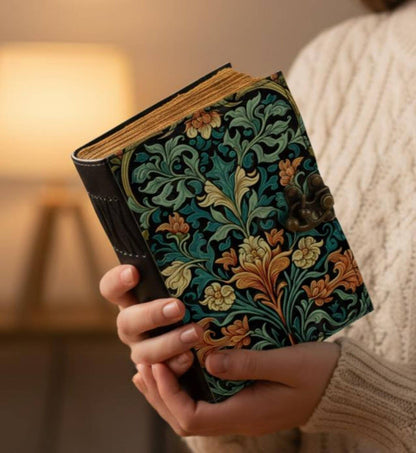 Floral Leather Journal with Lock, Vintage Botanical Diary