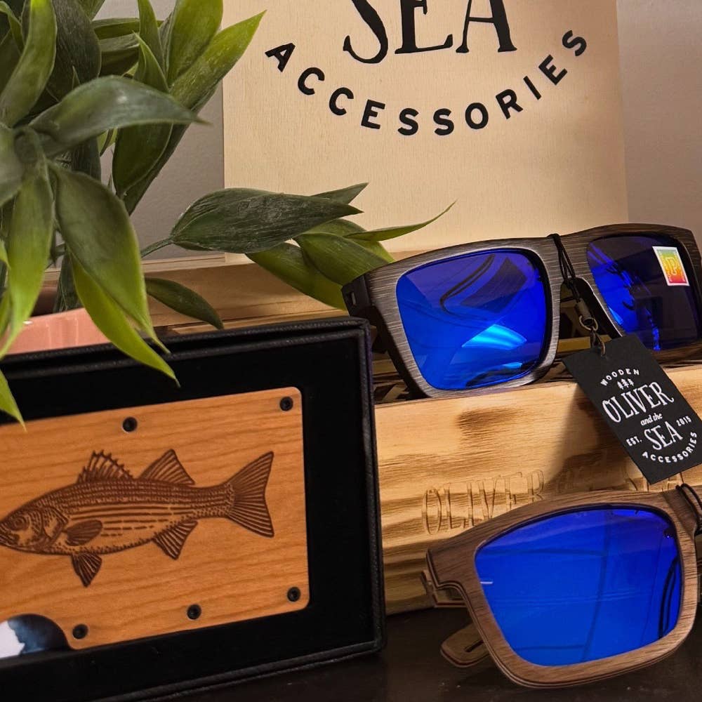 Oliver y el Mar - Cartera Minimalista con Grabado en Madera RFID, Delgada, de Madera, Vida Marina
