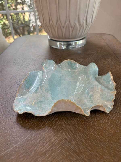 Undulating Seafoam Tide Handmade Ceramic Sculptural Tray