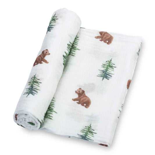 LollyBanks - Bear Cub Baby Muslin Swaddle Blanket