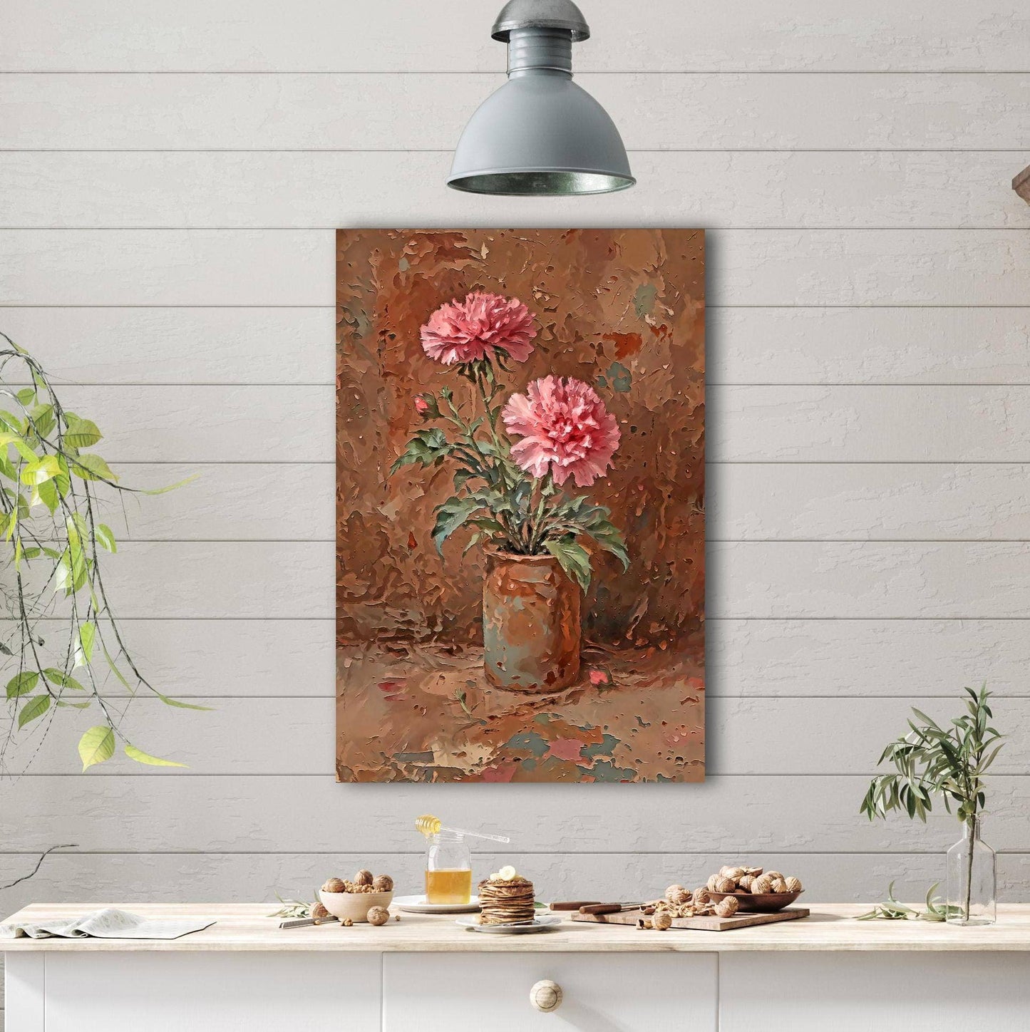 Rustic Pink Carnations Canvas Wall Art Floral Decor