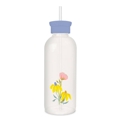 Springtime Blooms Glass Water Bottle with Straw