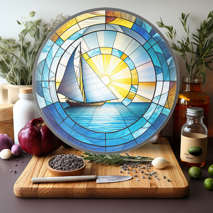 Tempered Glass Cutting Board: Sailboat Nautical Serving Tray: 12 - Inch
