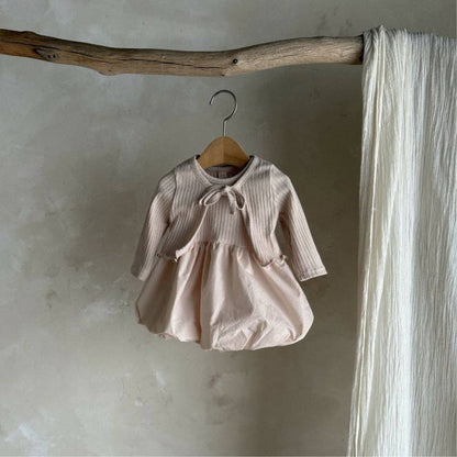 Baby Girl Long Sleeve Coat & Dress Beige