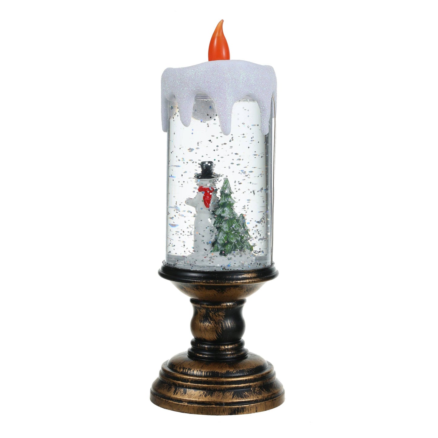 Christmas Musical Snow Globe Candlestick Lantern with Snowman Scene for Christmas Decoration