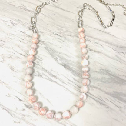 Anita K By Blushing Pink - Layered Rhodonite Necklace with Silver Paper Clip Chain