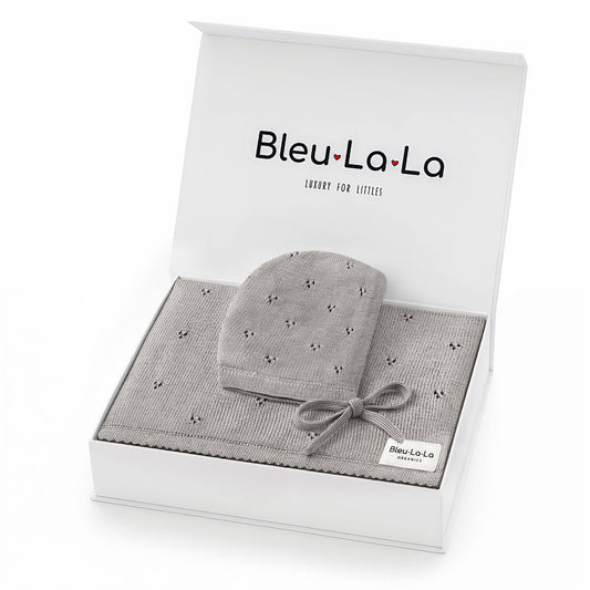 Luxury Organic Blanket + Hat Gift Set: Dove Grey