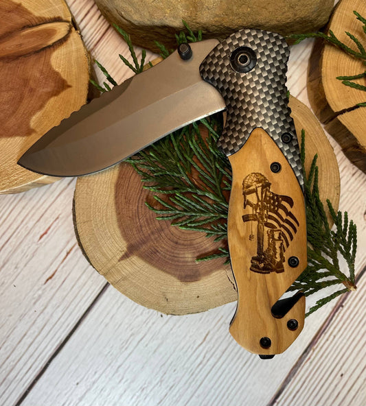 Quail Tail Laser Art - Tribute to Soldiers Knife