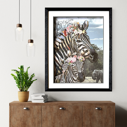 3D Collage Art | Zebras (30"x24")