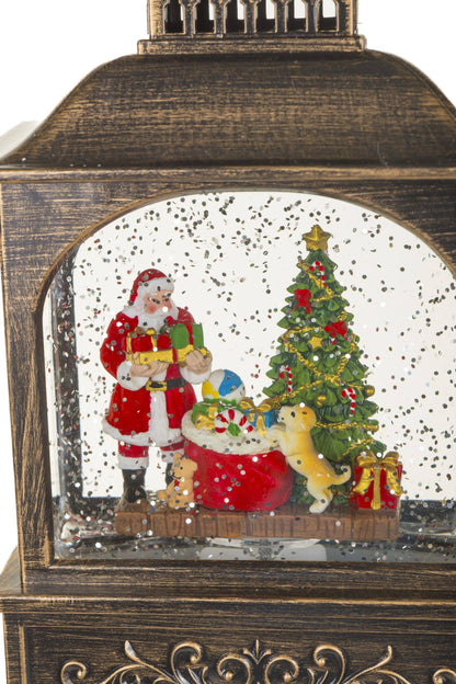 Brown Lantern Snow Globe with Santa's little helper