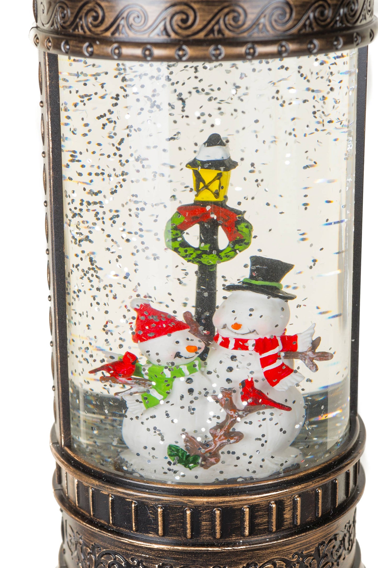 Bronze Snowman's Lamp Post Snow Globe