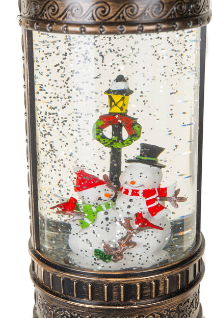 Bronze Snowman's Lamp Post Snow Globe