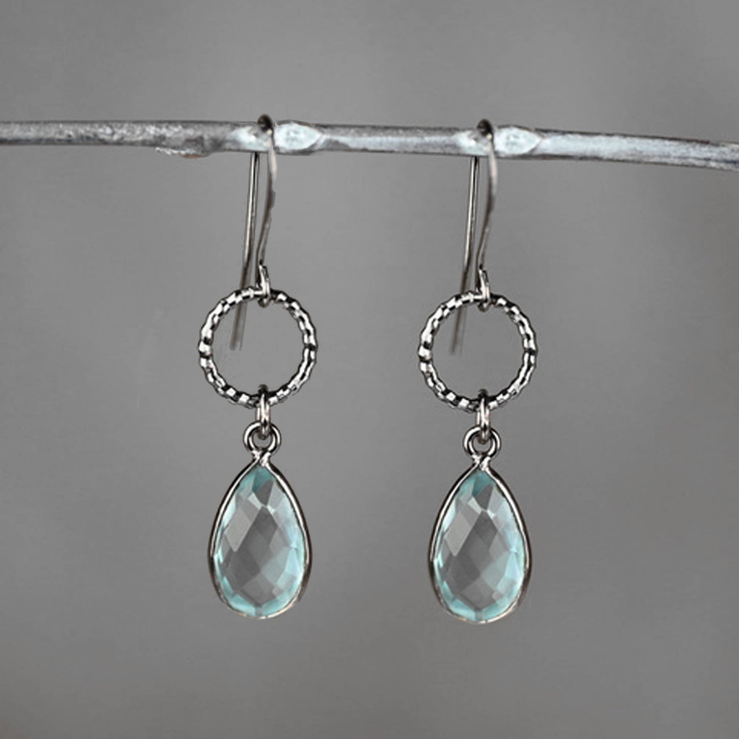 Gunmetal Small Circle Earrings with Stone Drop Earrings